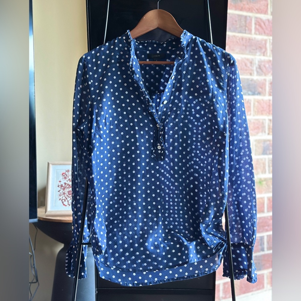 J. Crew Navy Polka Dot Blouse